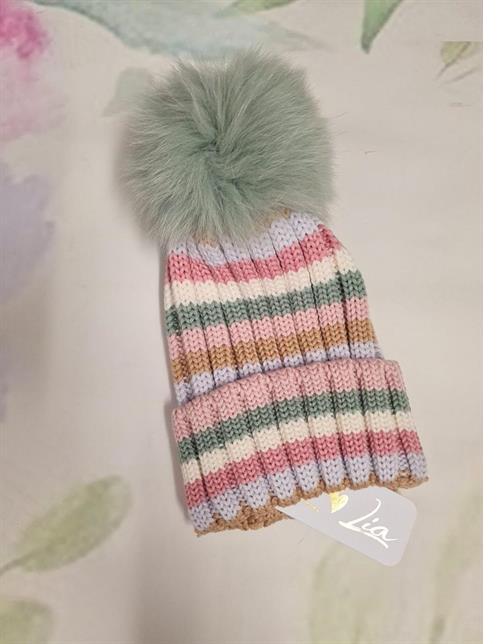 CAPPELLO CATYA 428656 JUNIOR FASCE COLORATE POMPOM VERDE